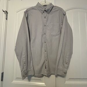 Eddie Bauer Light Gray Solid Flannel Button-Down Shirt